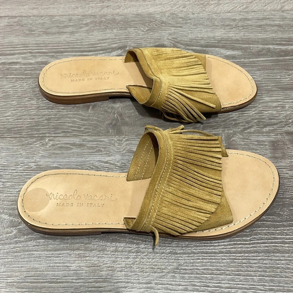 Niccolo Vacari Leather Fringe Slip On Slide Sandal Made in Italy 8 - Picture 2 of 14